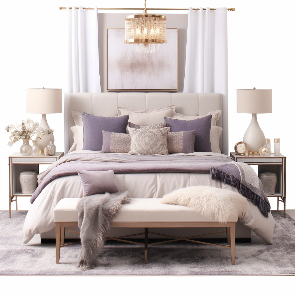 Cozy purple bedroom scene with inviting ambiance