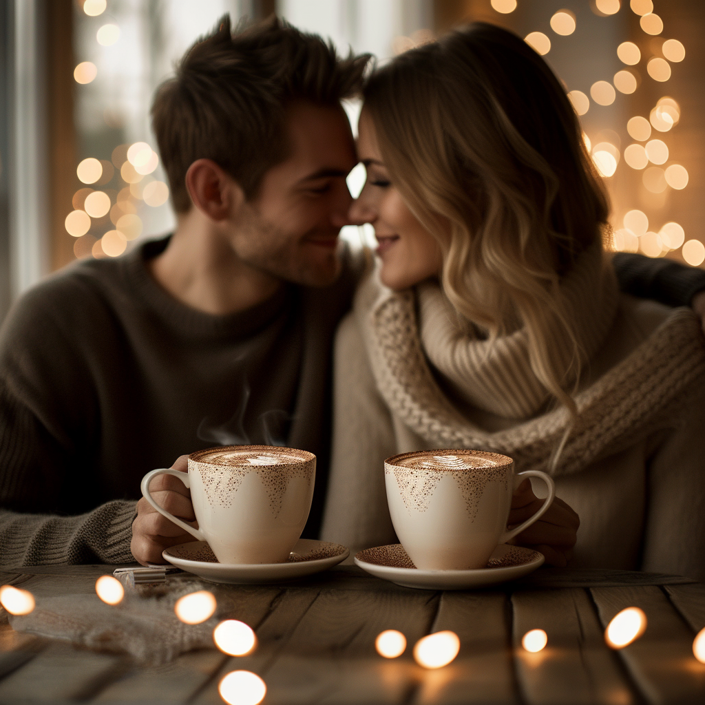 Cozy Romantic Couple Sharing Coffee Image