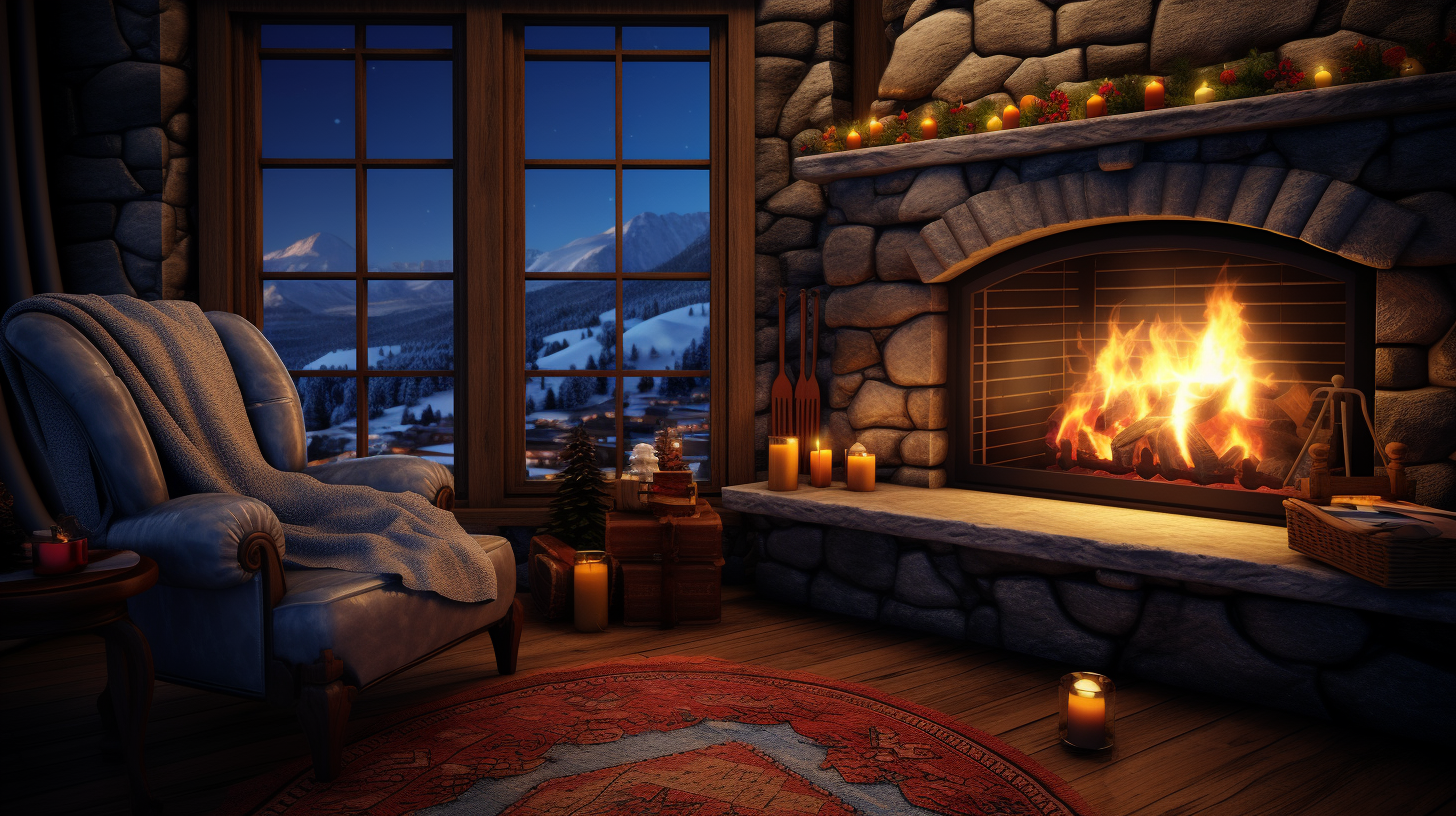 Cozy Stone Winter Christmas Fireplace Cottage