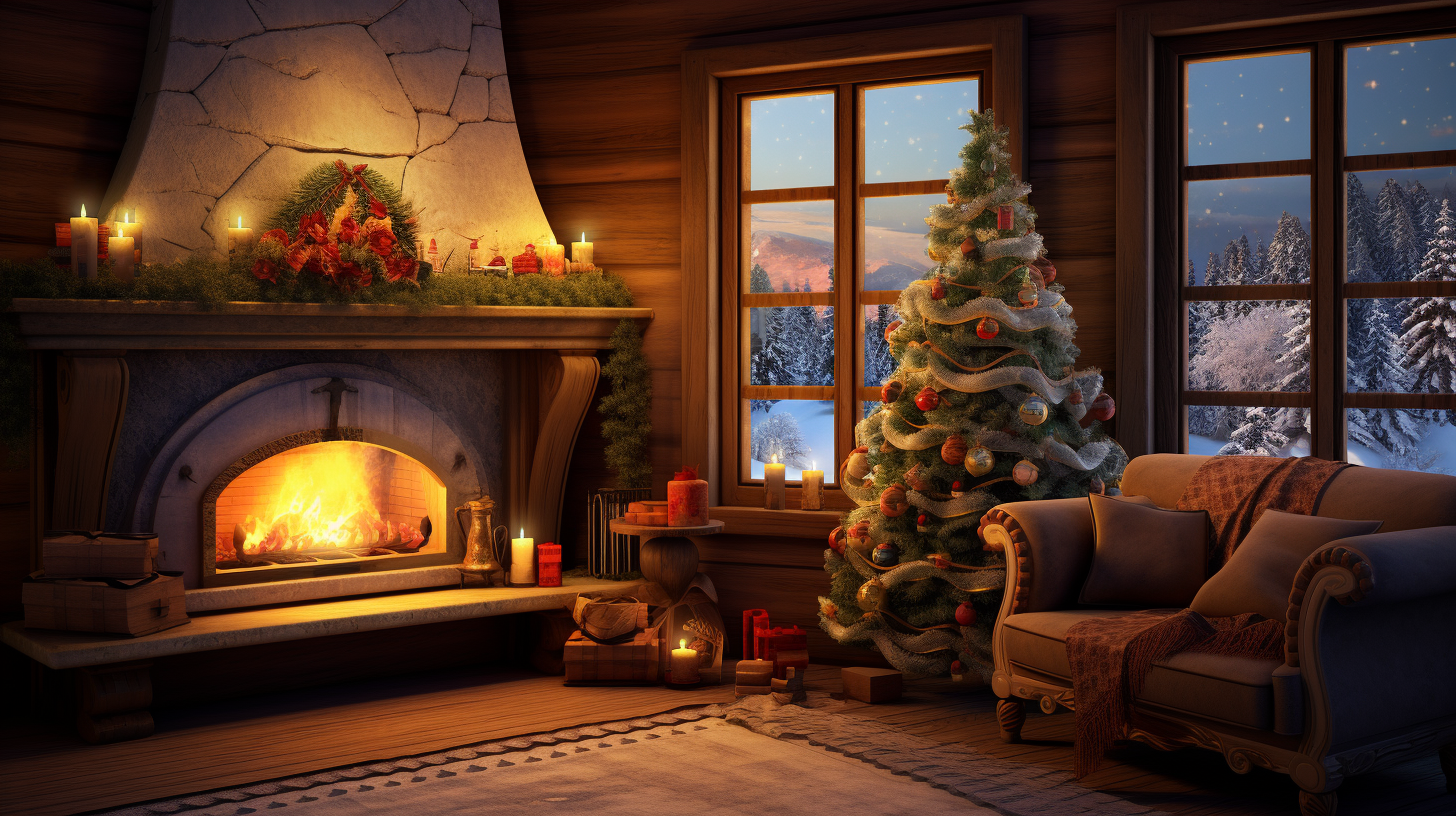 Cozy Hobbit Cabin with Christmas Fireplace