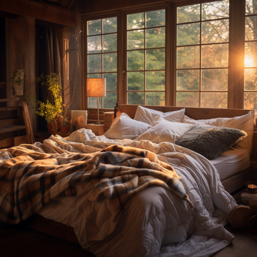 Large Cozy Bed with Blankets