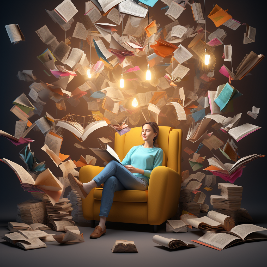 Person sitting in cozy chair flipping through books