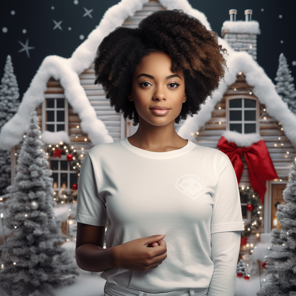 Happy Black Woman in Cozy Christmas Scene