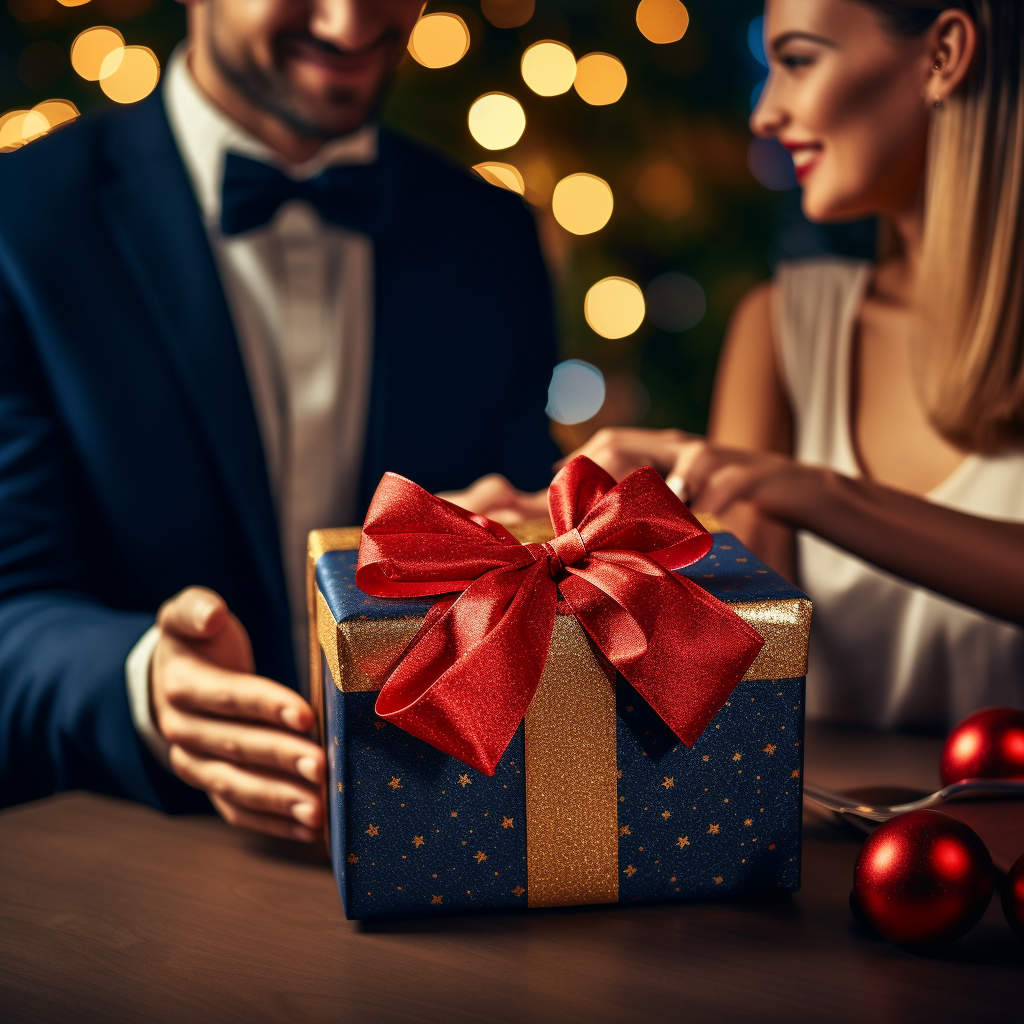 Couple exchanging luxury gift on Christmas