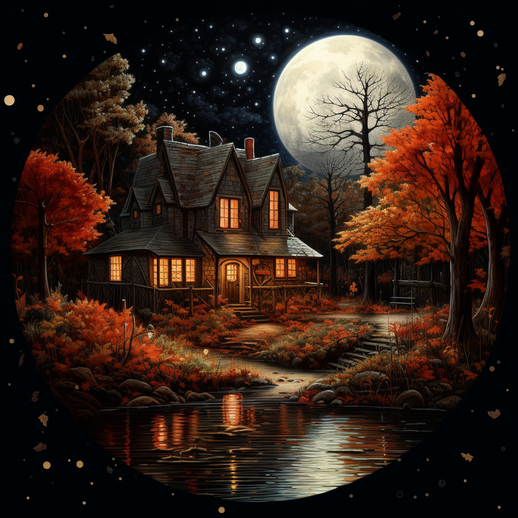 Cozy Fall Night with Moon and Stars