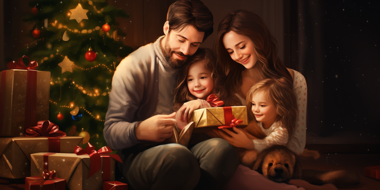 Cozy family under Christmas tree