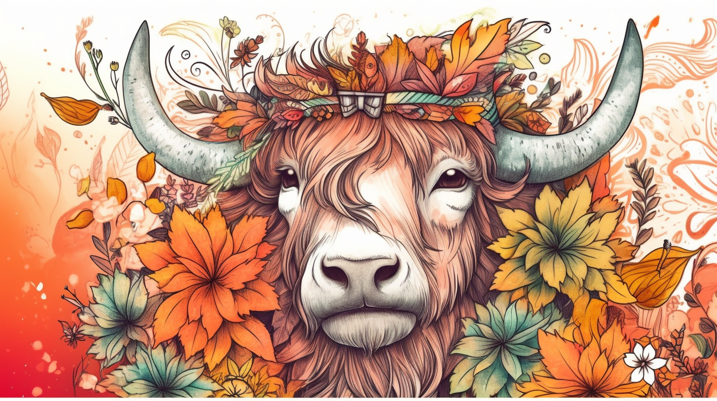 Watercolor Autumn Baby Highland Cow Coloring Book Cover