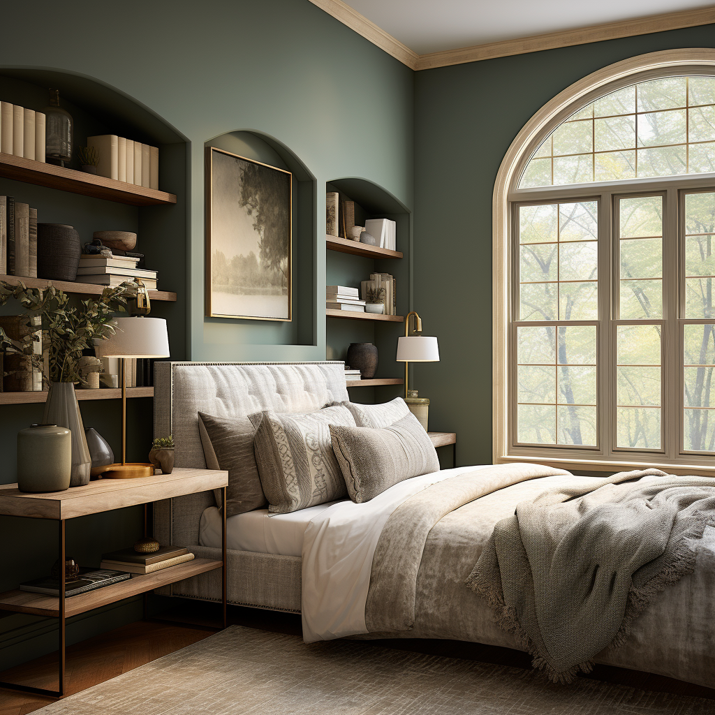 Cozy Master Bedroom with Bookcases