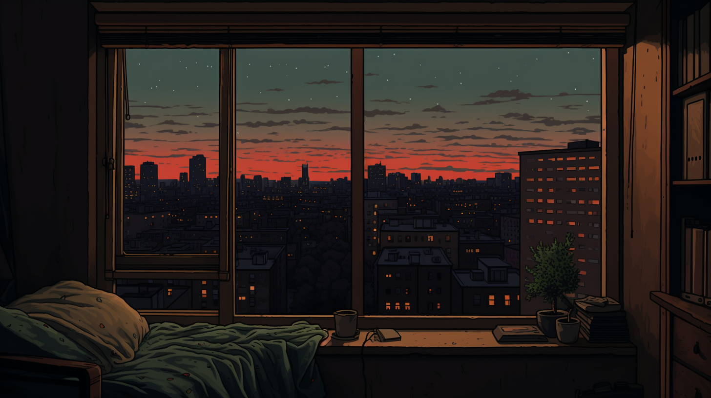 Cozy small apartment window at night