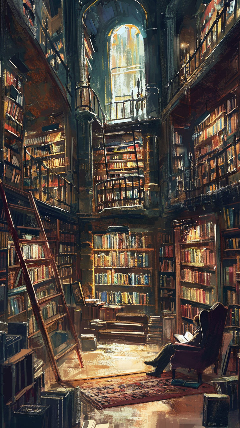 Cozy Victorian Library Scene with Reader