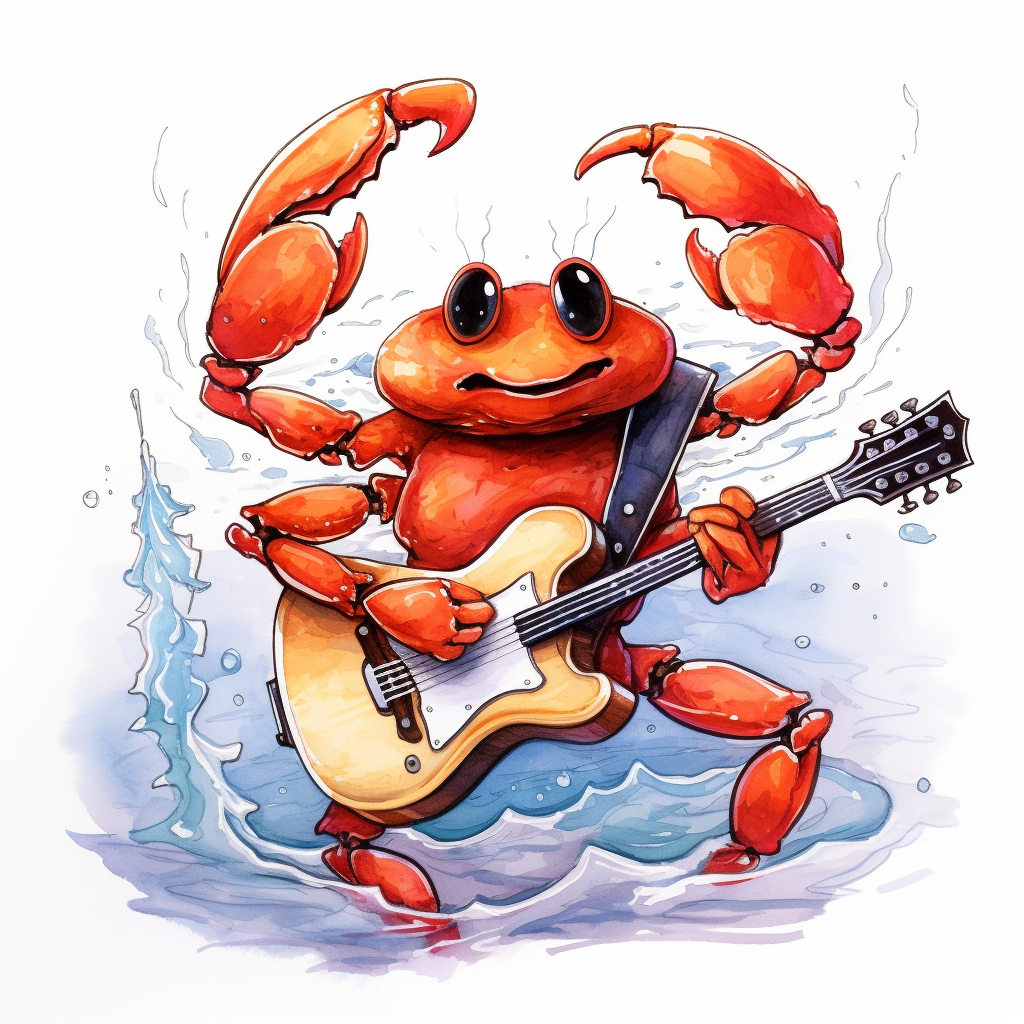 Crab Playing Electric Guitar Cartoon