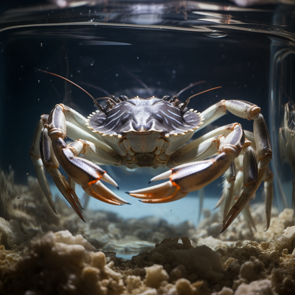 Black and white striped crabs in fishtank