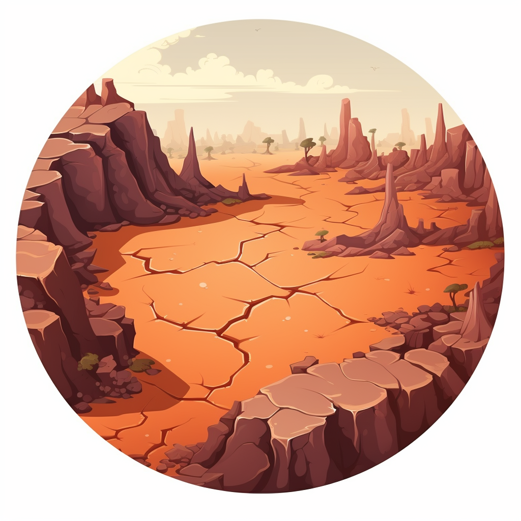 Isometric view of cracked and dried terrain