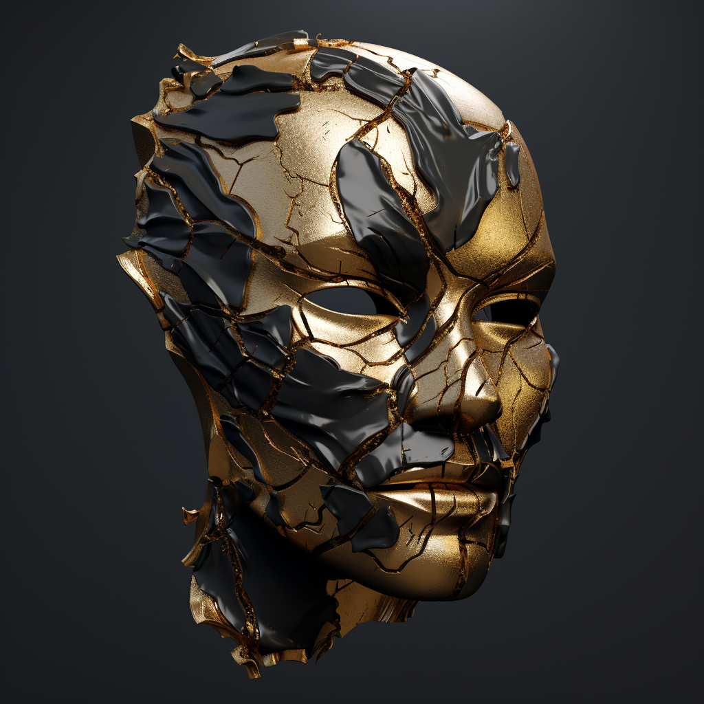 Cracked mask inside castle elegant liquid gold