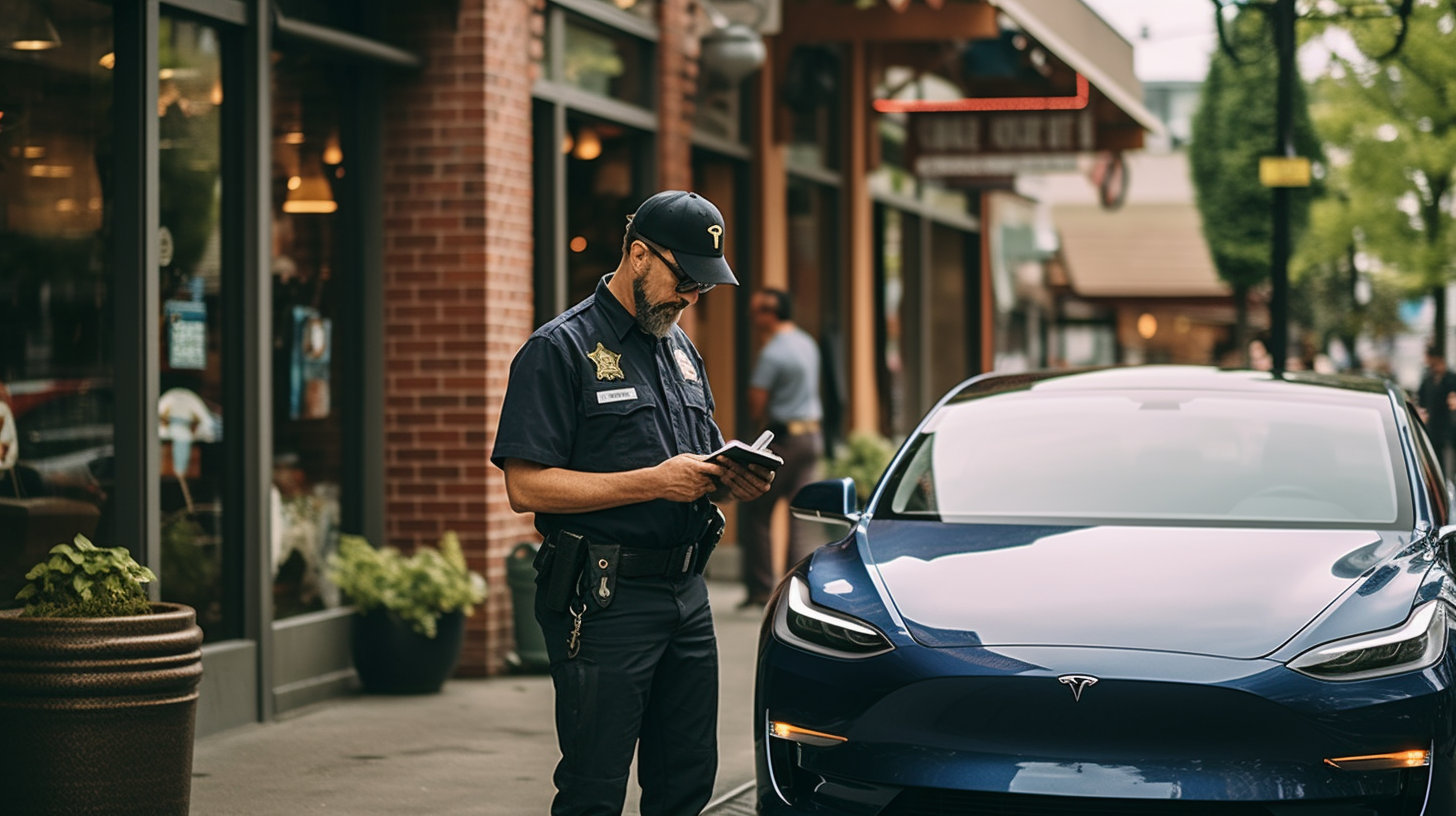 Craftsman driving sleek modern electric car