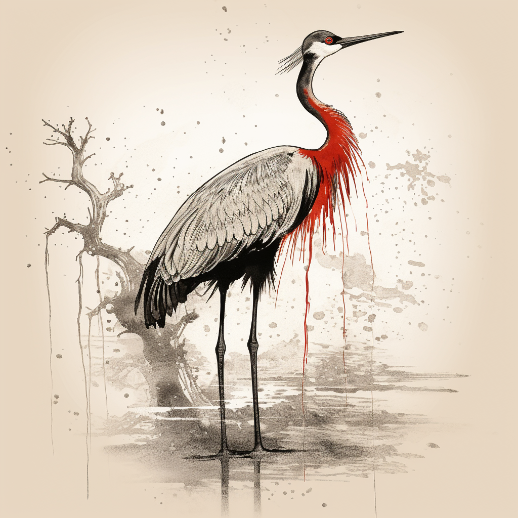 Chinese Crane Painting Line Drawing