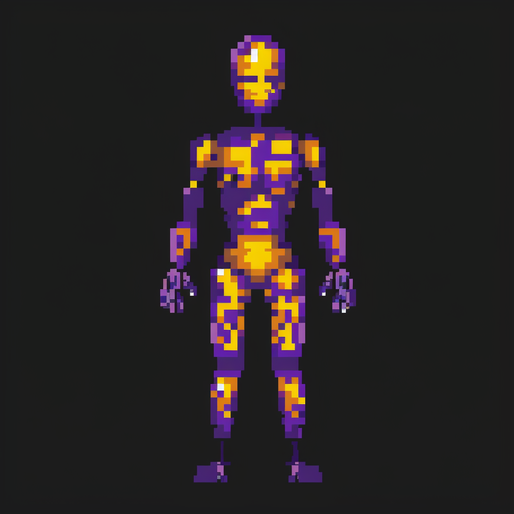 Purple and Yellow Crash Test Dummy