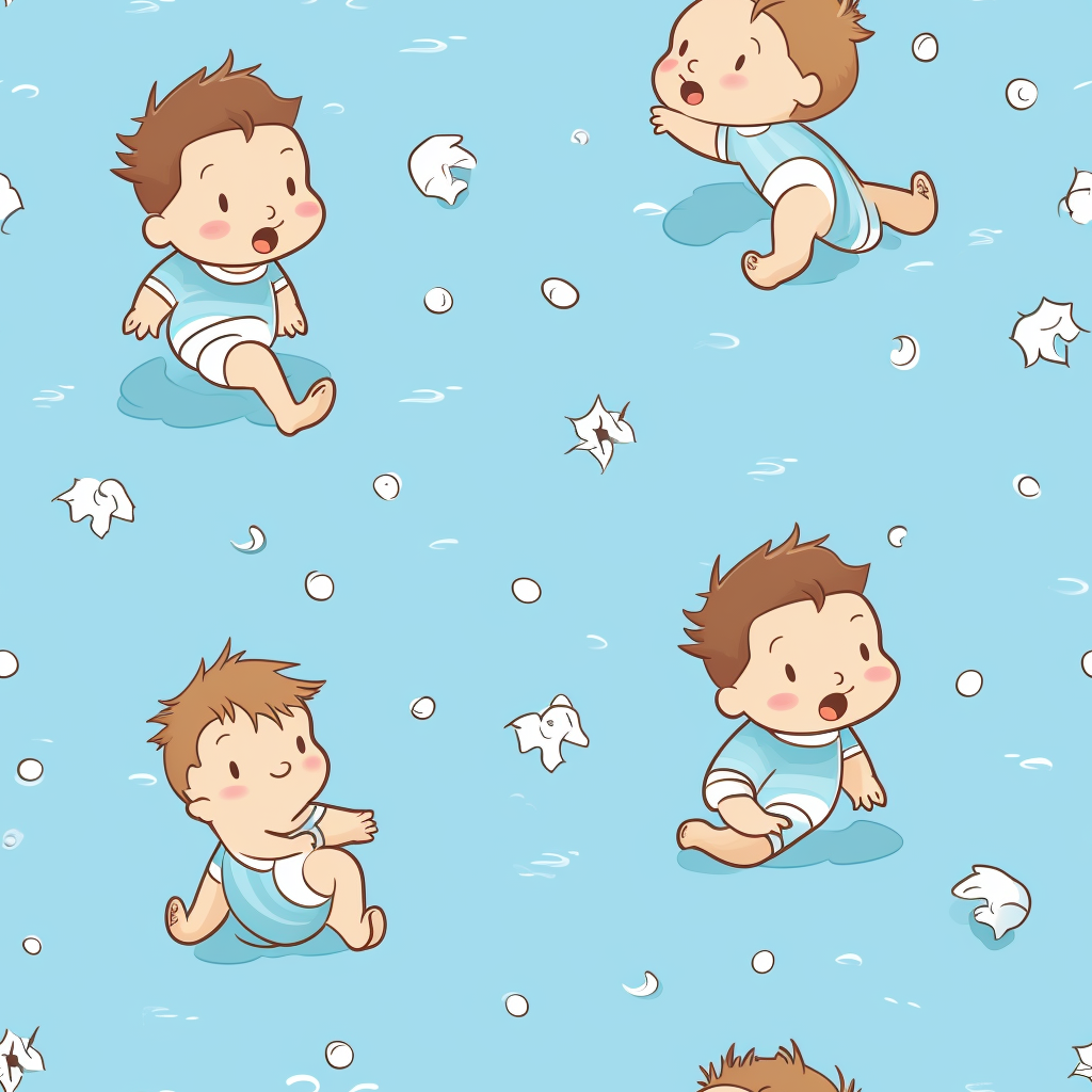 Adorable baby crawling on patterned tile