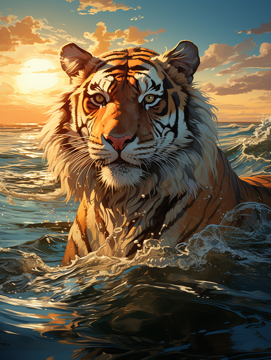 Vibrant Tiger on Ocean Coast