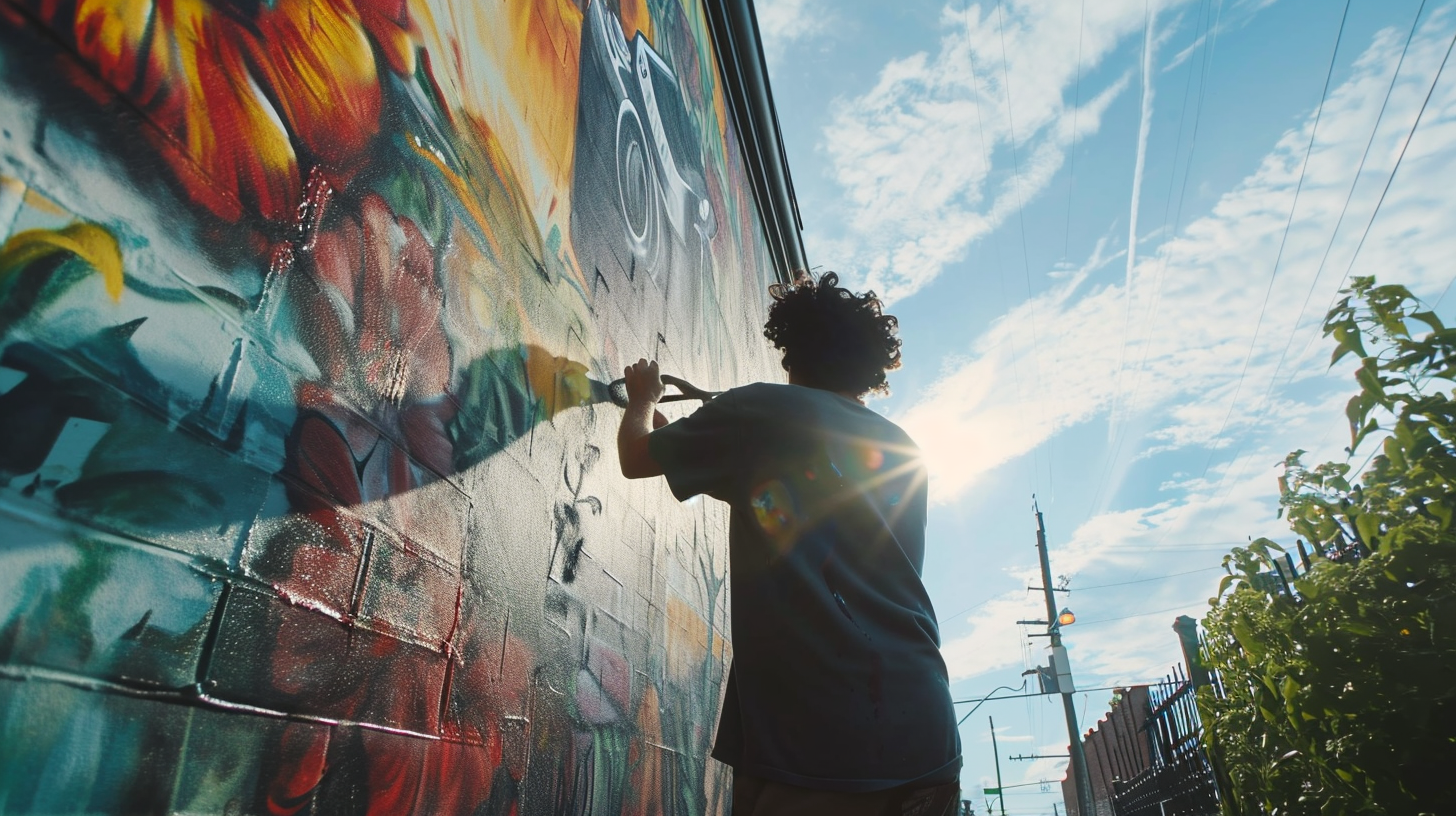 Artist painting mural of Canon Camera