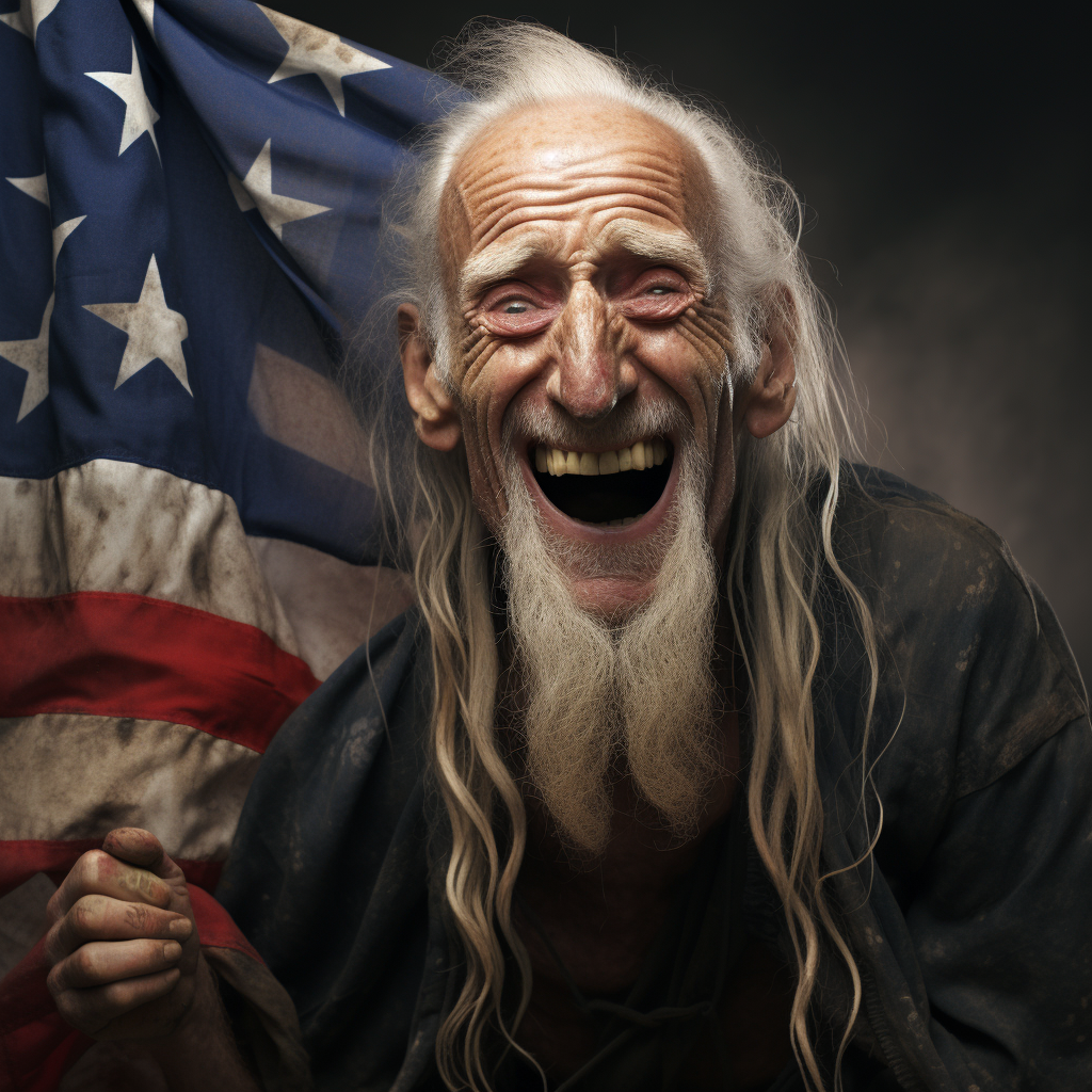 Smiling old man holding flag