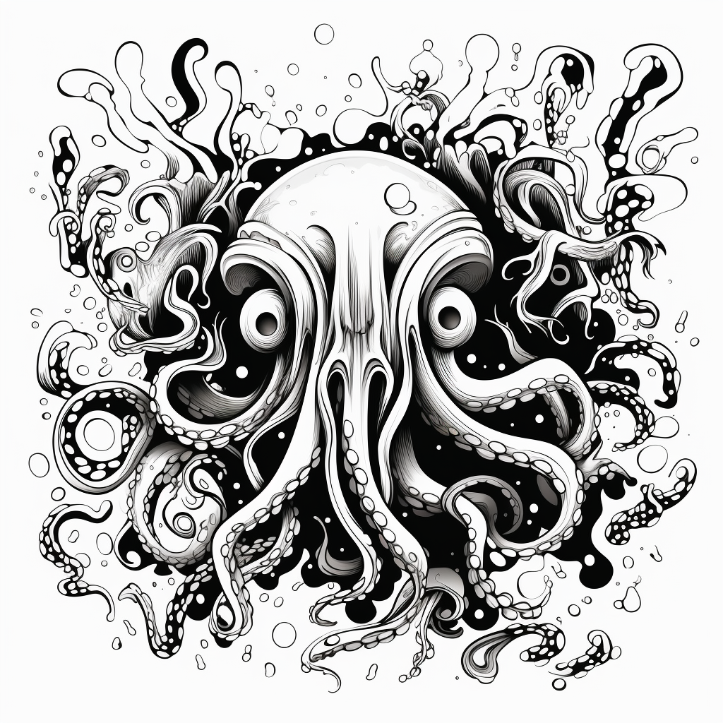 Cute cartoon squid in black and white