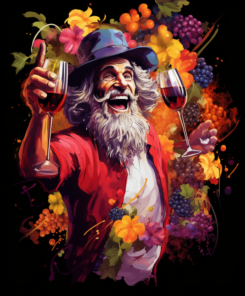 Vivid digital art of a crazy winemaker