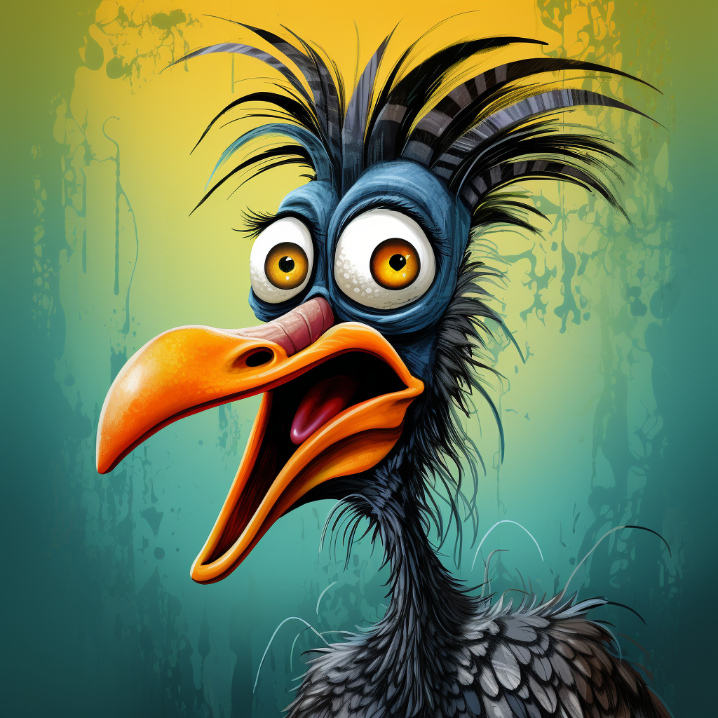 Cartoon bird with a crazy and ugly appearance