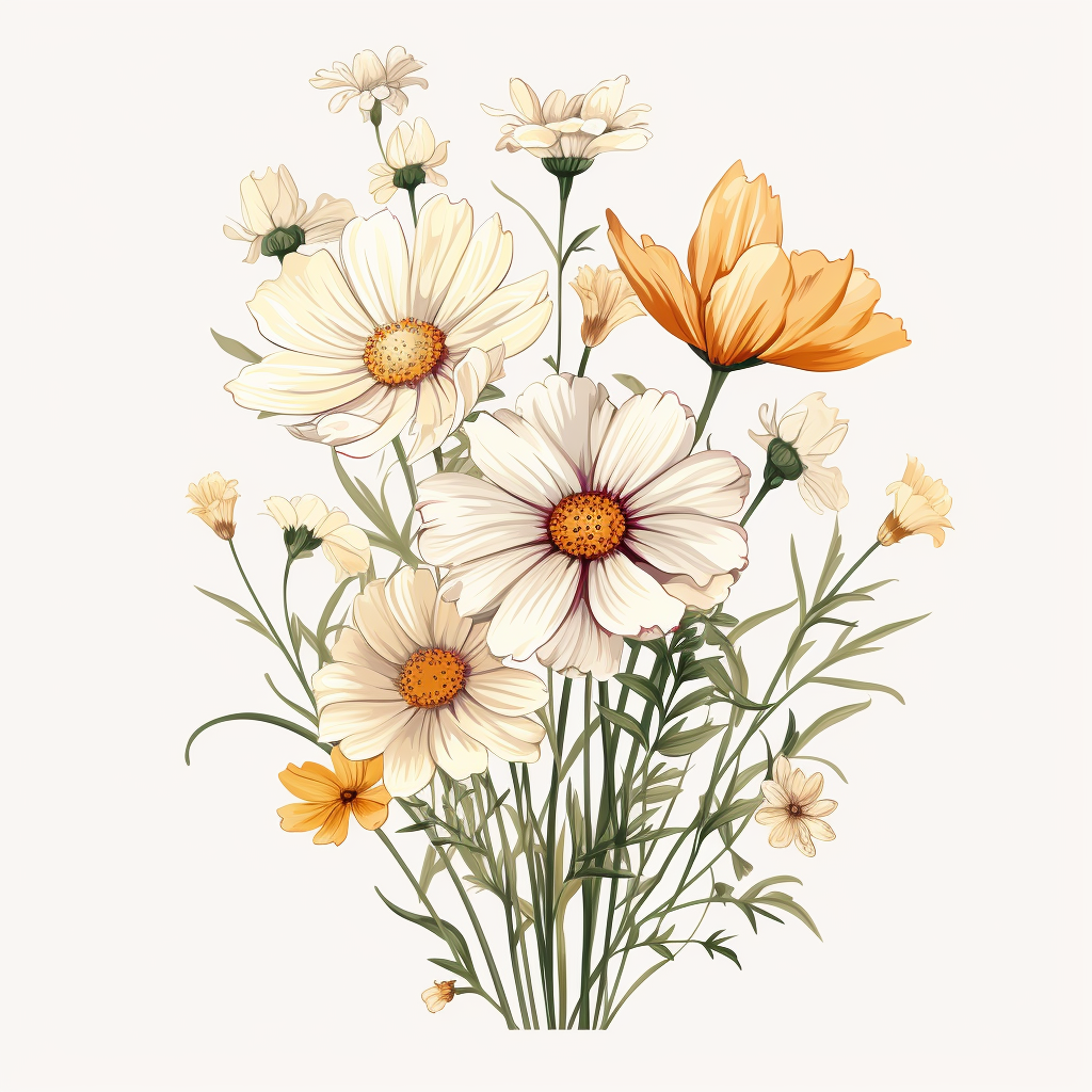 Cream Color Wildflowers, No Background, Vector