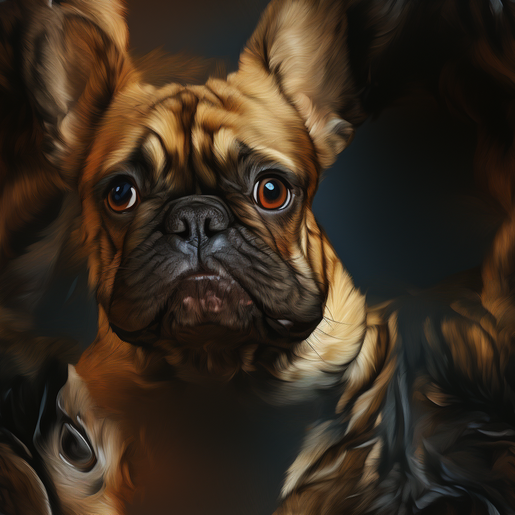 Realistic cream French bulldog on dark seamless background