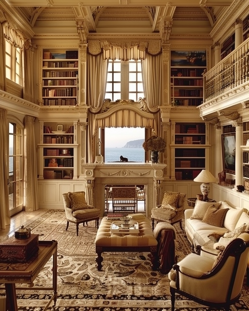 Double Height Library with Ocean View