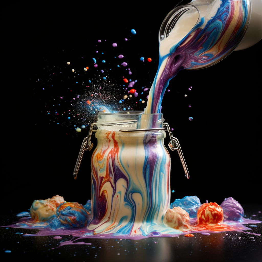 Art created by pouring food colorings from a jar