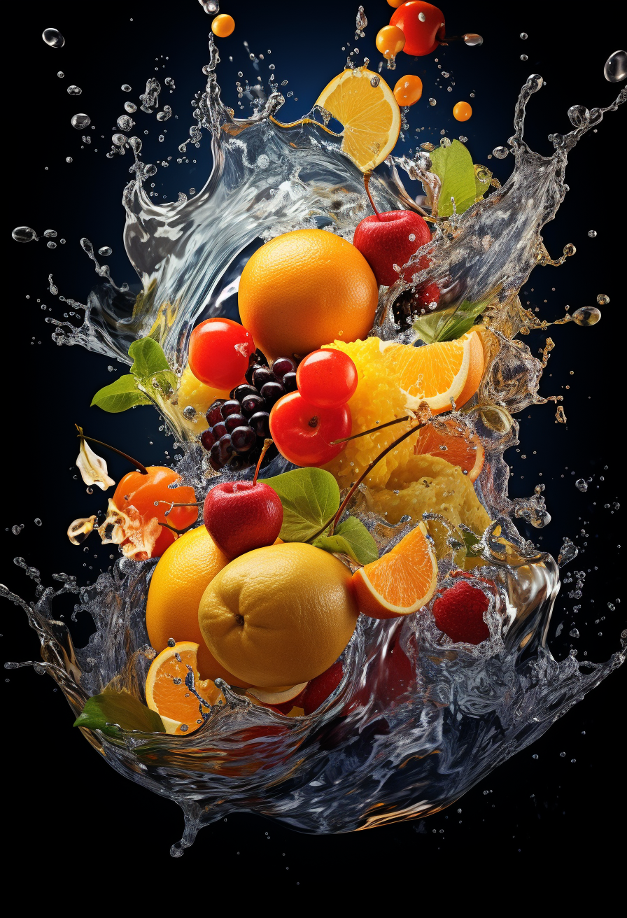 Kinetic art with fruits and water