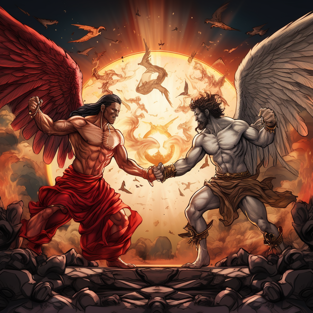 Boxing fight between Lucifer and mankind