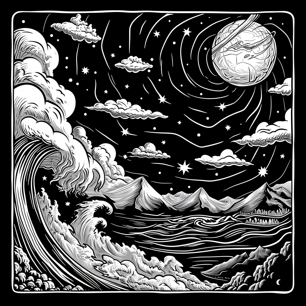 Creation of Heavens and Earth Woodcut Illustration