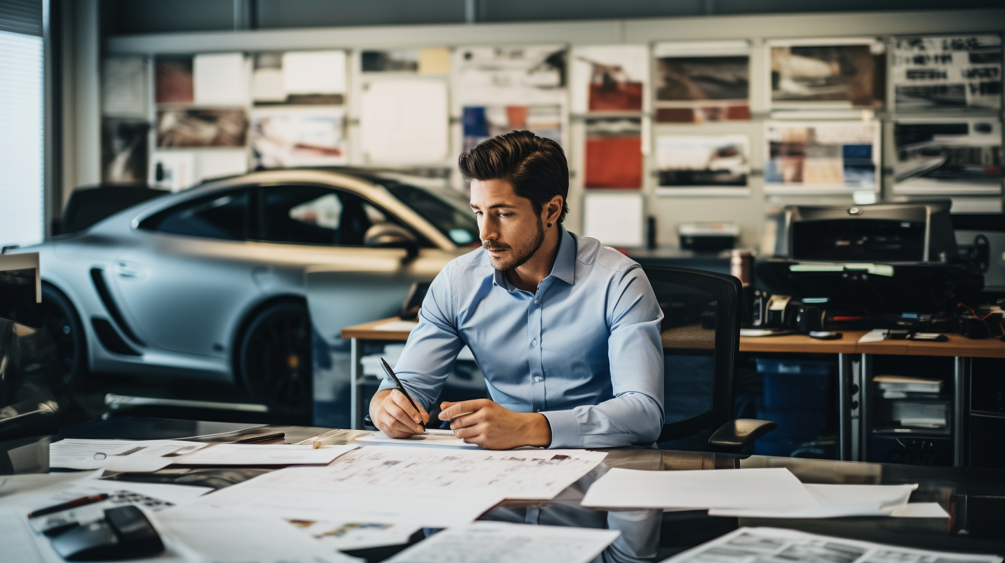 Young creative automotive professional working in office