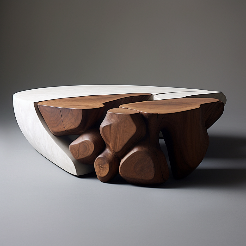 Beautiful Coffee Table with Mahagoni Wood & White Stone