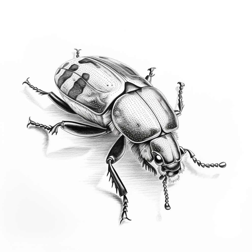 Creepy beetle sketch on white background