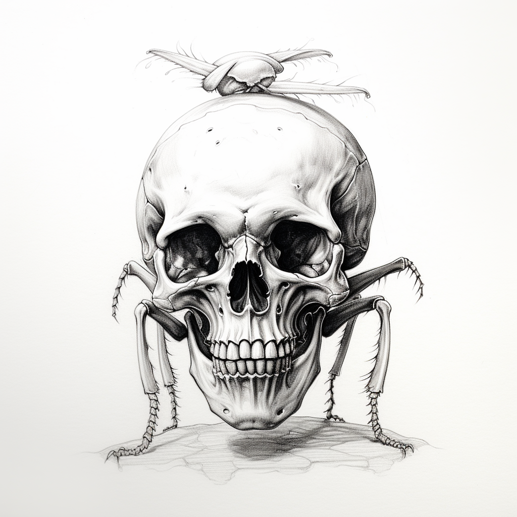 Creepy beetle on skull sketch