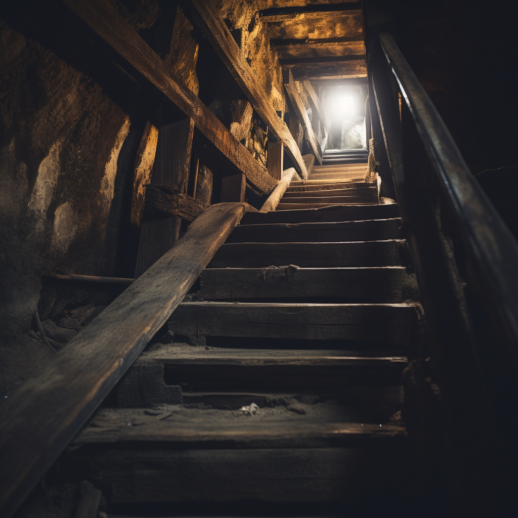 Wooden stairs in creepy cellar