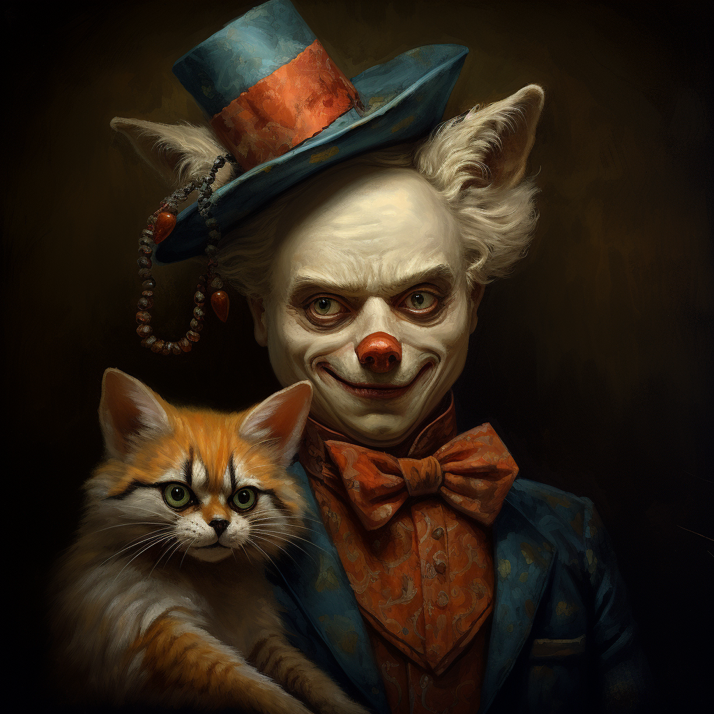 Creepy clown with pet fox