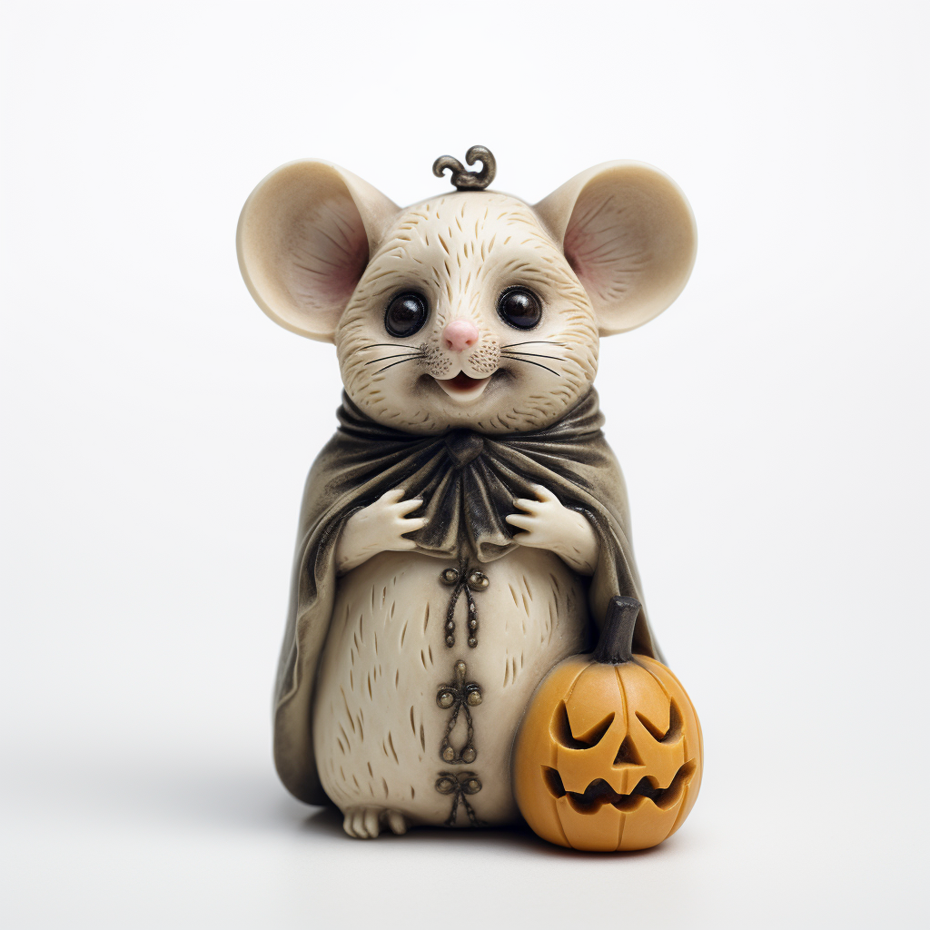 Spooky small Halloween mouse on white background