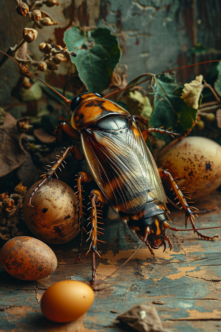 Creepy Humanoid Cockroach Laying Eggs in Vintage Studio