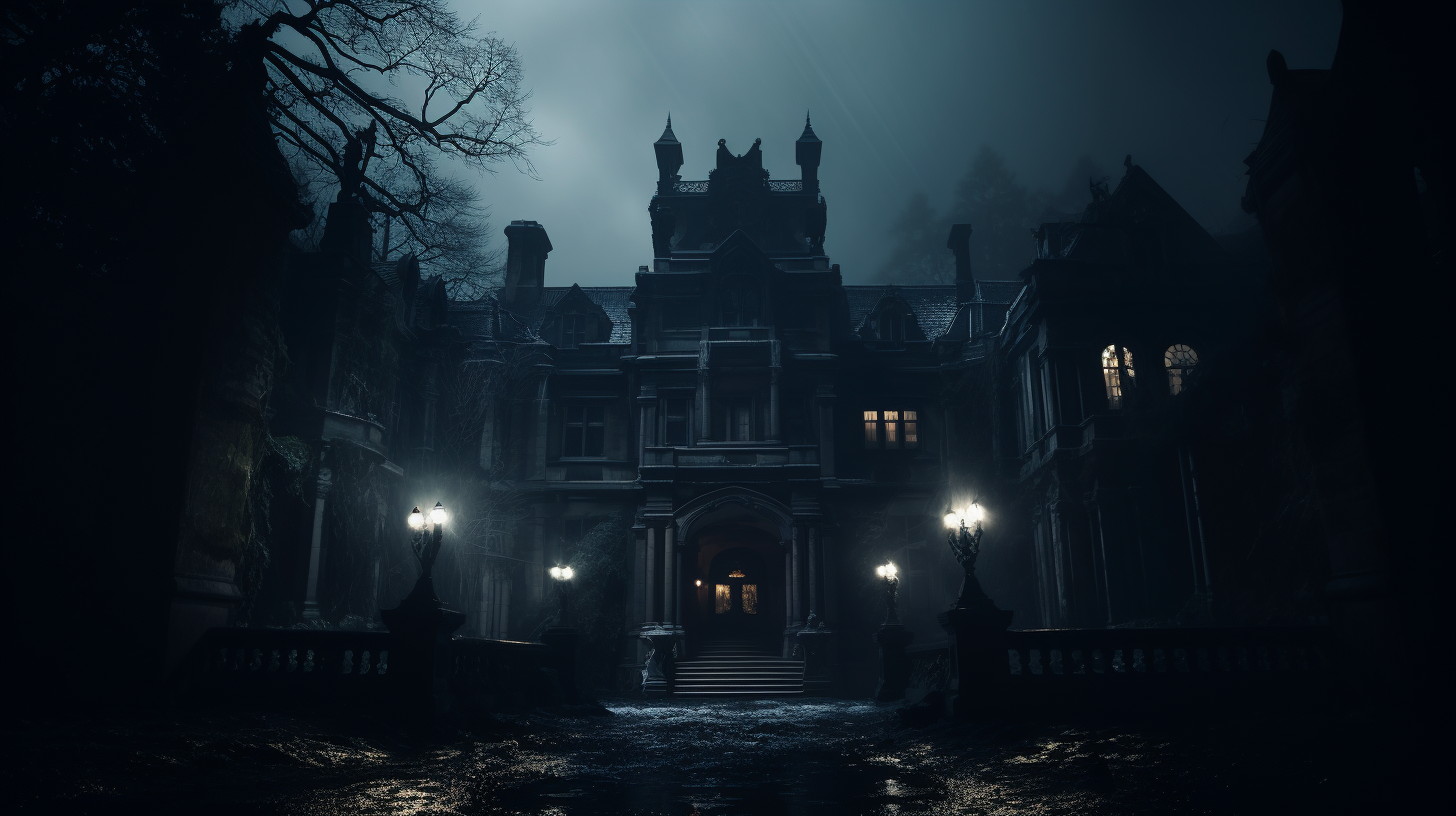 Creepy old mansion at night