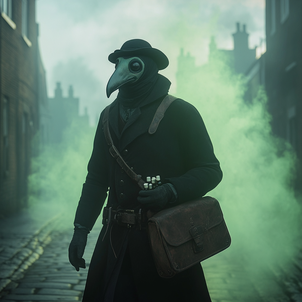 Creepy Plague Doctor Walking Town