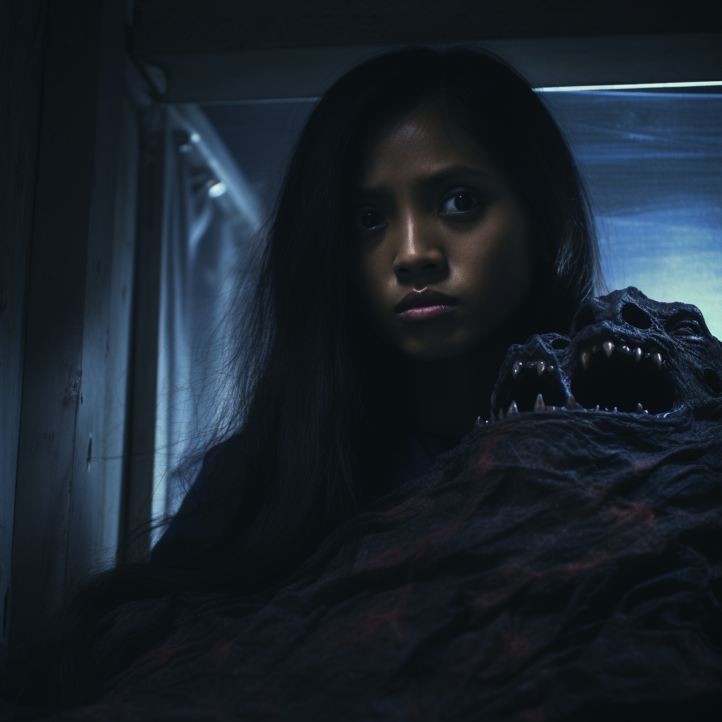 Creepy realistic Filipina in bedroom horror