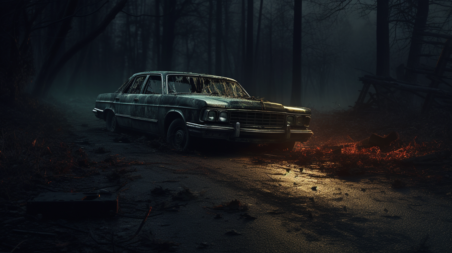 Abandoned car with flat and leaking wheels