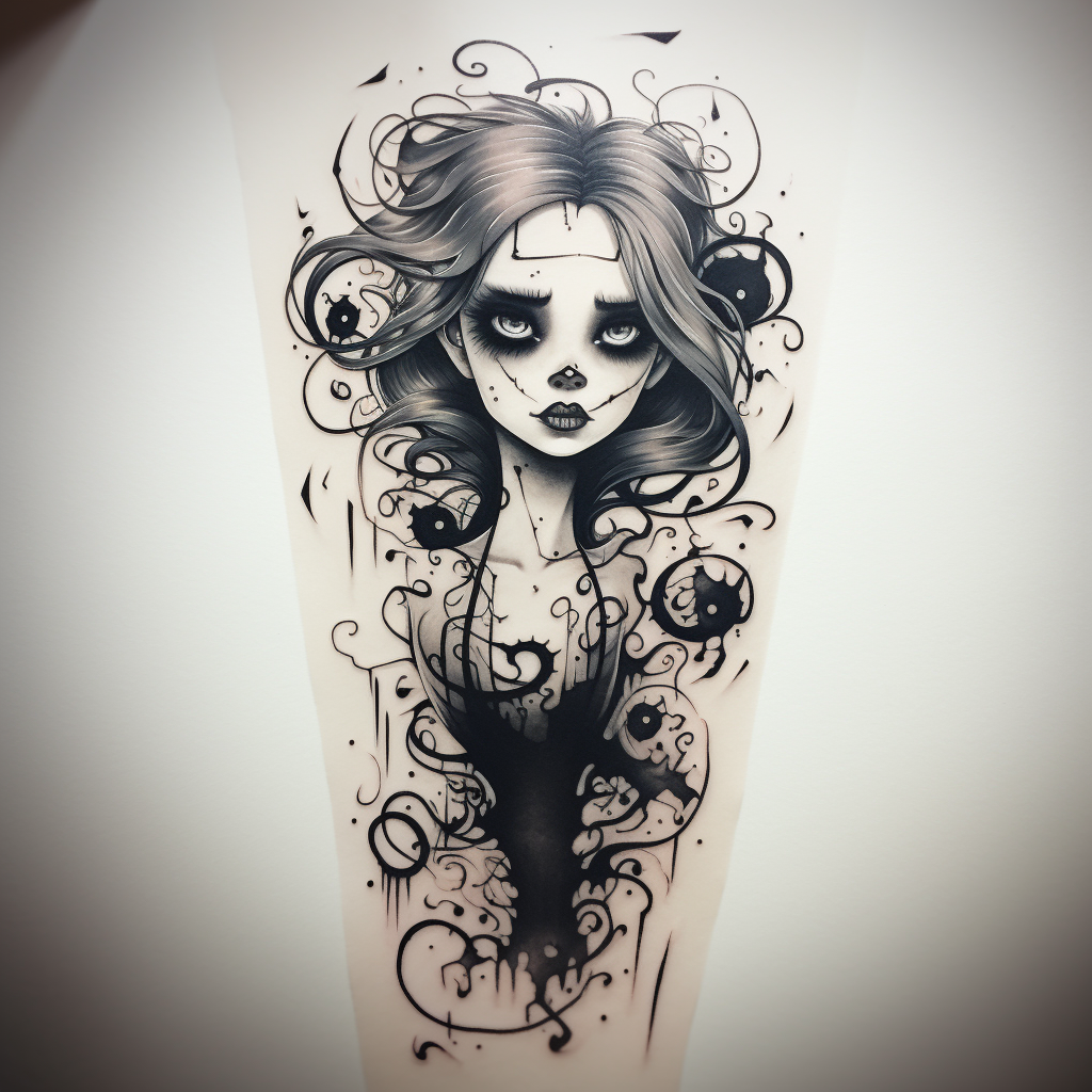 Creepy tattoo design in Tim Burton style