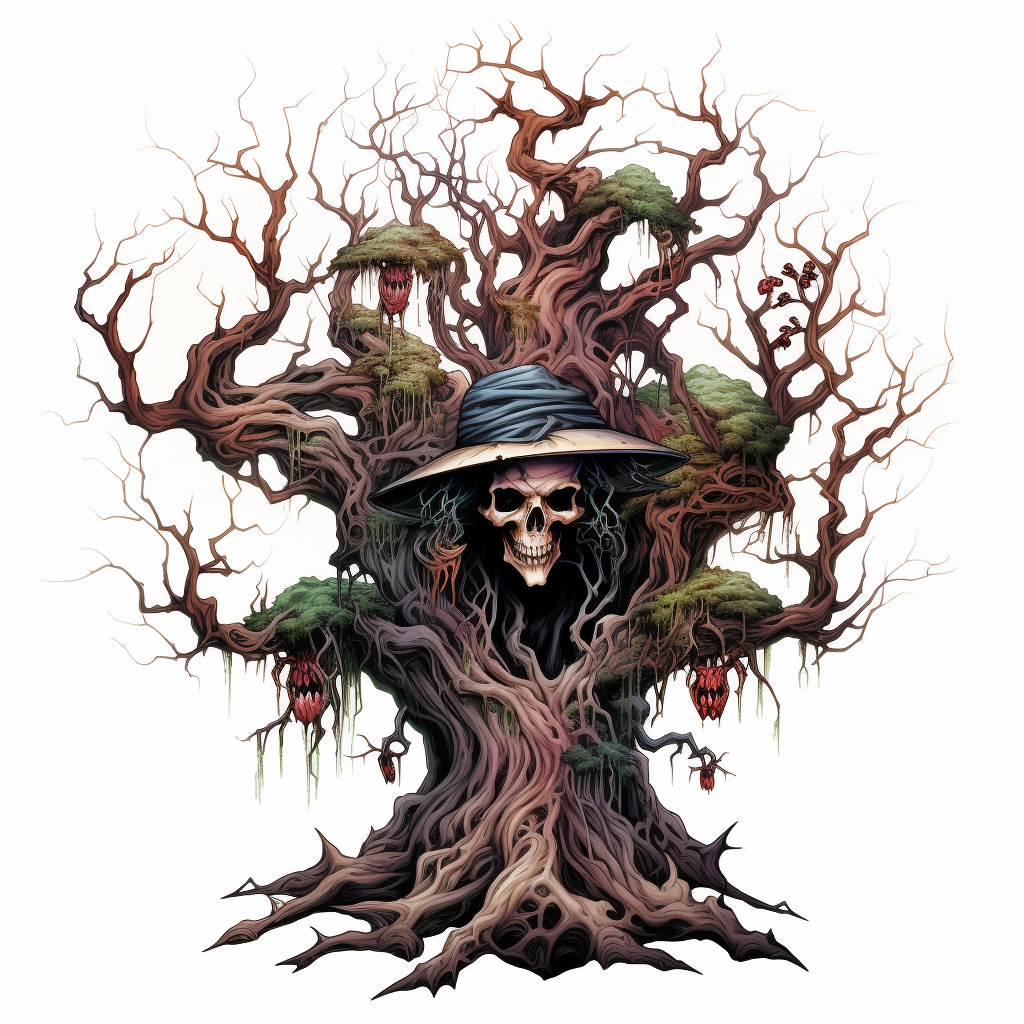 Creepy Witch Tree on White Background