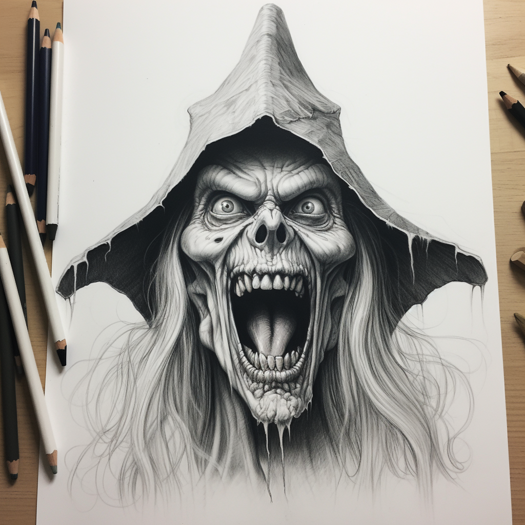 Creepy witch with wide mouth